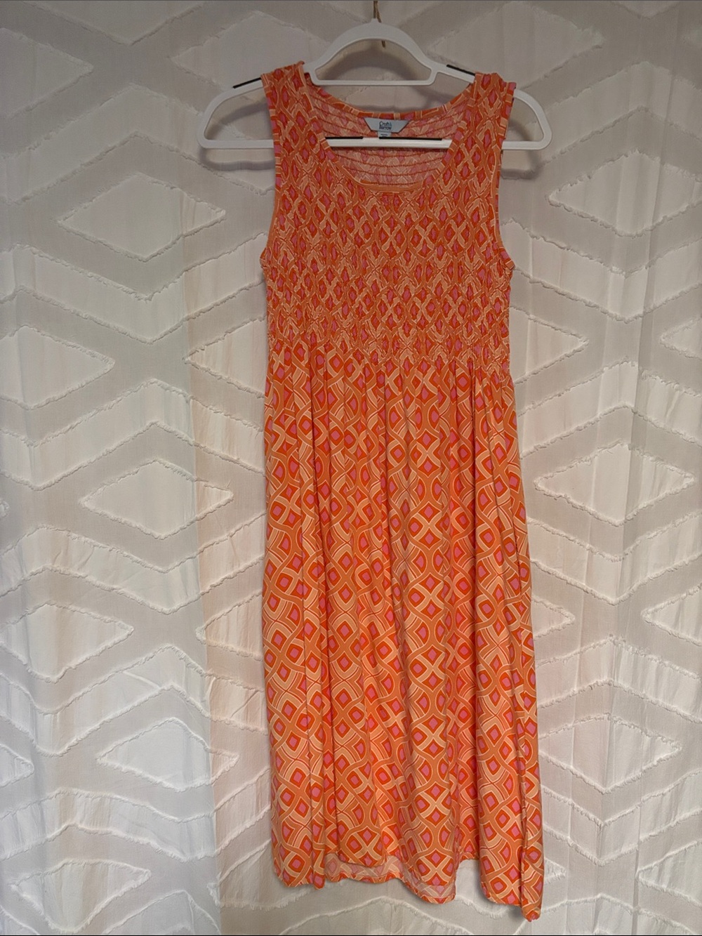 croft & barrow Orange Geometric Smocked Midi Dress